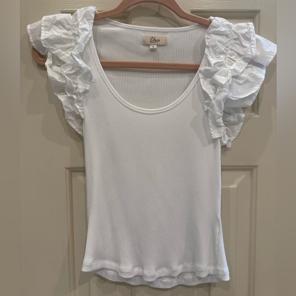 Elan White Ruffle Sleeve Blouse